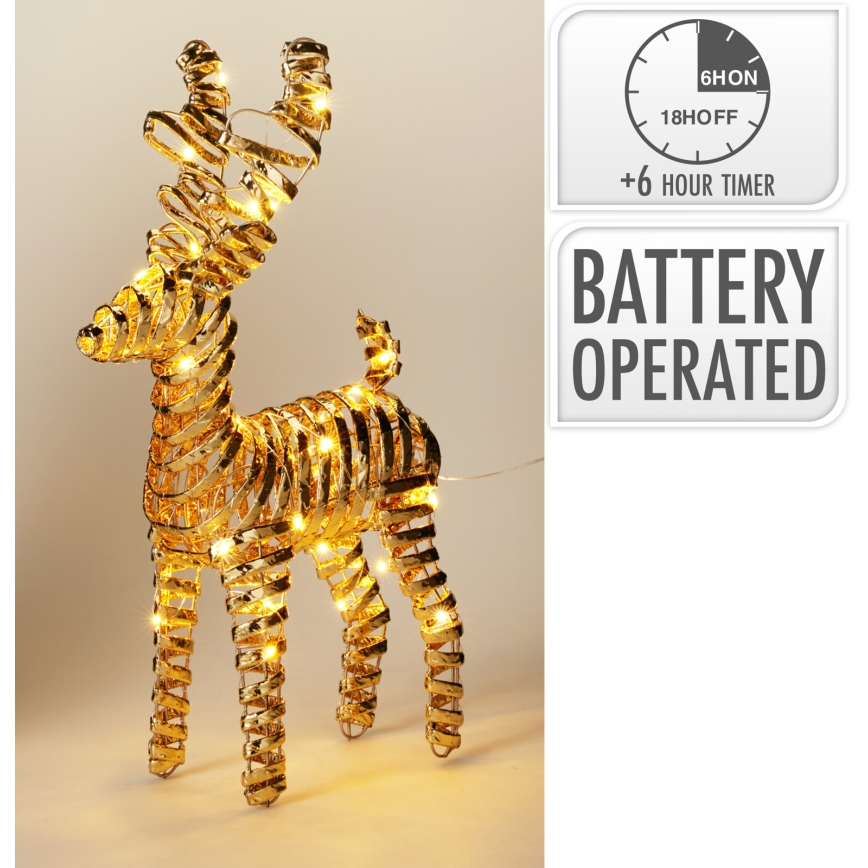 Decoração de Natal LED 30xLED/3xAA 37 cm branco quente rena/dourado