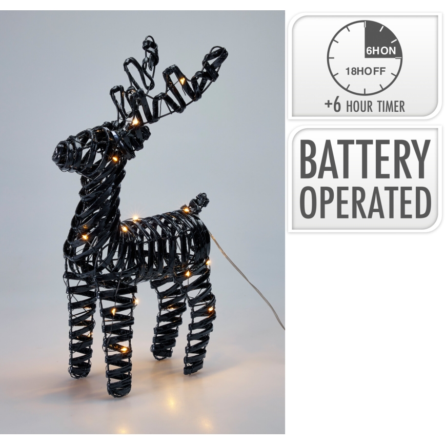 Decoração de Natal LED 30xLED/3xAA 37 cm branco quente rena/preto