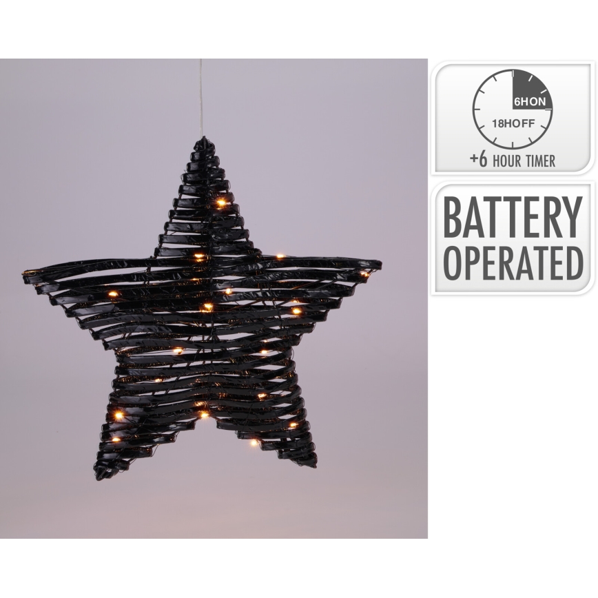 Decoração de Natal LED 30xLED/3xAA, estrela 40 cm, branco quente/preto