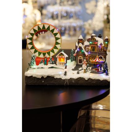 Decoração de Natal LED RGB animada com música 30xLED/1,5W/230V aldeia com neve