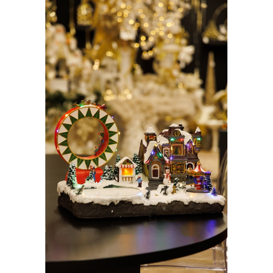 Decoração de Natal LED RGB animada com música 30xLED/1,5W/230V aldeia com neve