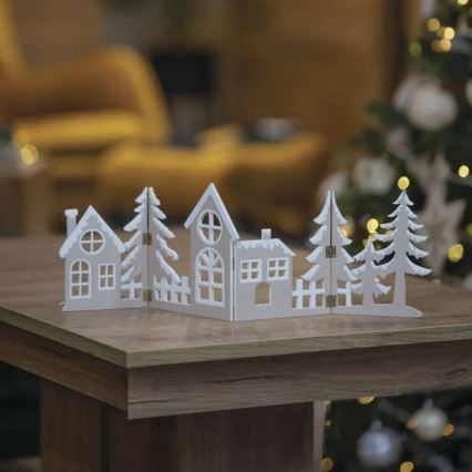 Decoração de Natal LED — 40 LEDs, 2x AA, branco quente, motivo cidade