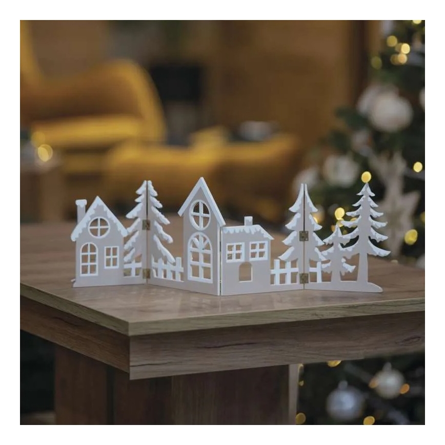 Decoração de Natal LED — 40 LEDs, 2x AA, branco quente, motivo cidade