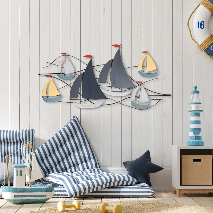 Decoração de parede 120x60 cm barcos à vela metal