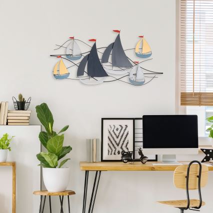 Decoração de parede 120x60 cm barcos à vela metal