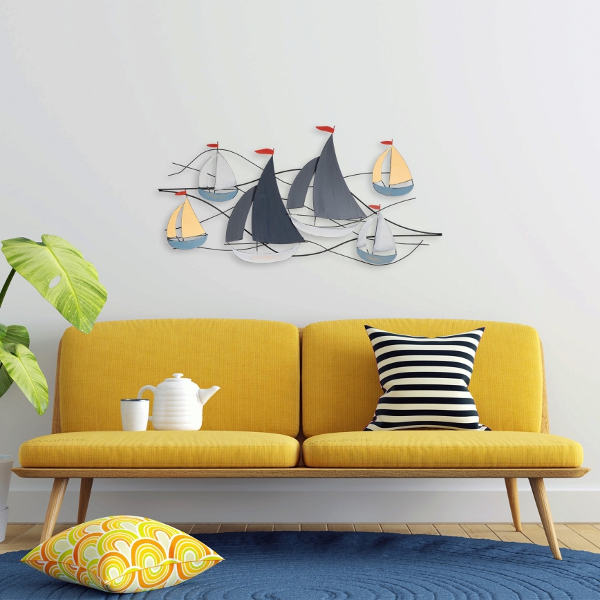 Decoração de parede 120x60 cm barcos à vela metal