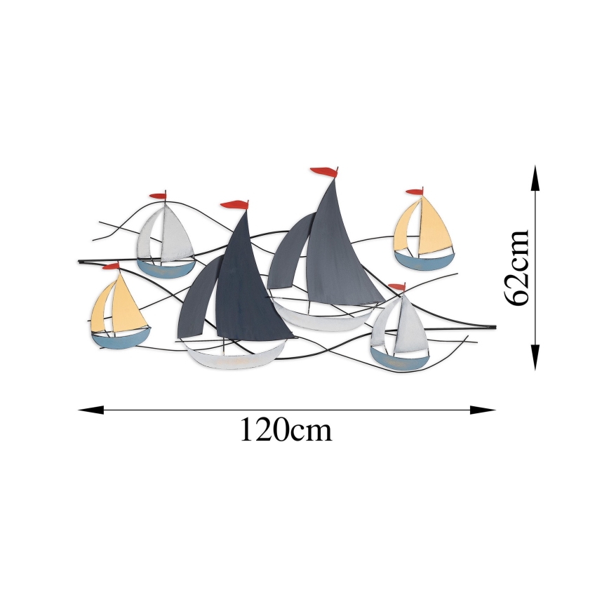 Decoração de parede 120x60 cm barcos à vela metal