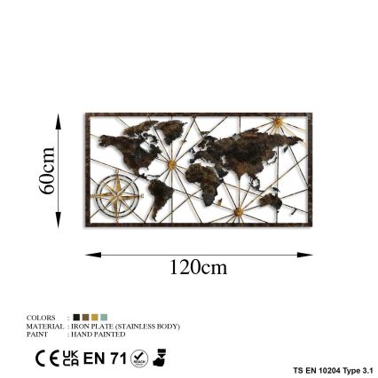 Decoração de parede 120x60 cm mapa-mundo metal