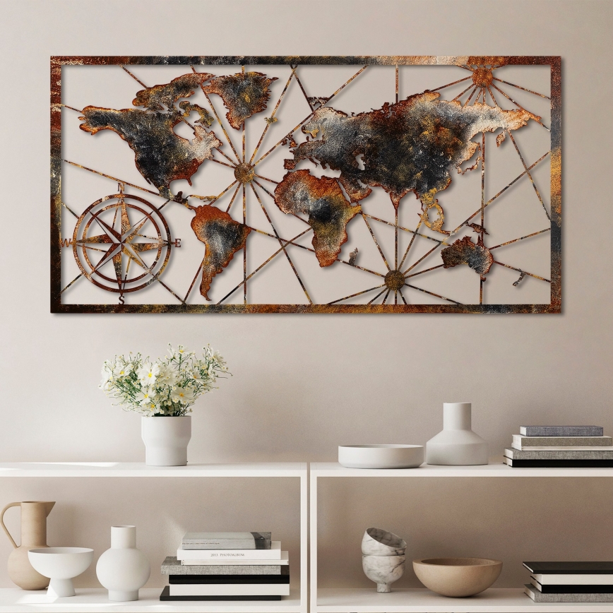 Decoração de parede 120x60 cm mapa-mundo metal