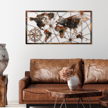 Decoração de parede 120x60 cm mapa-mundo metal
