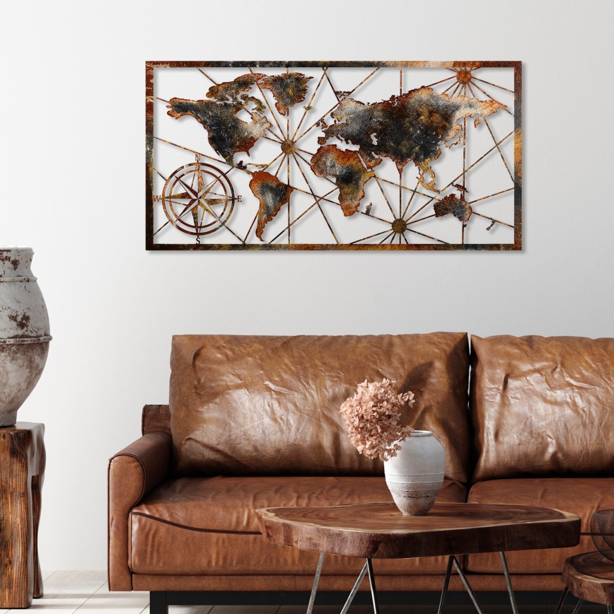 Decoração de parede 120x60 cm mapa-mundo metal