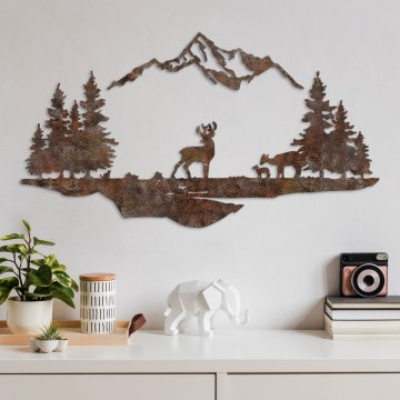 Decoração de parede 2 pçs 70x38 cm veado metal/castanho