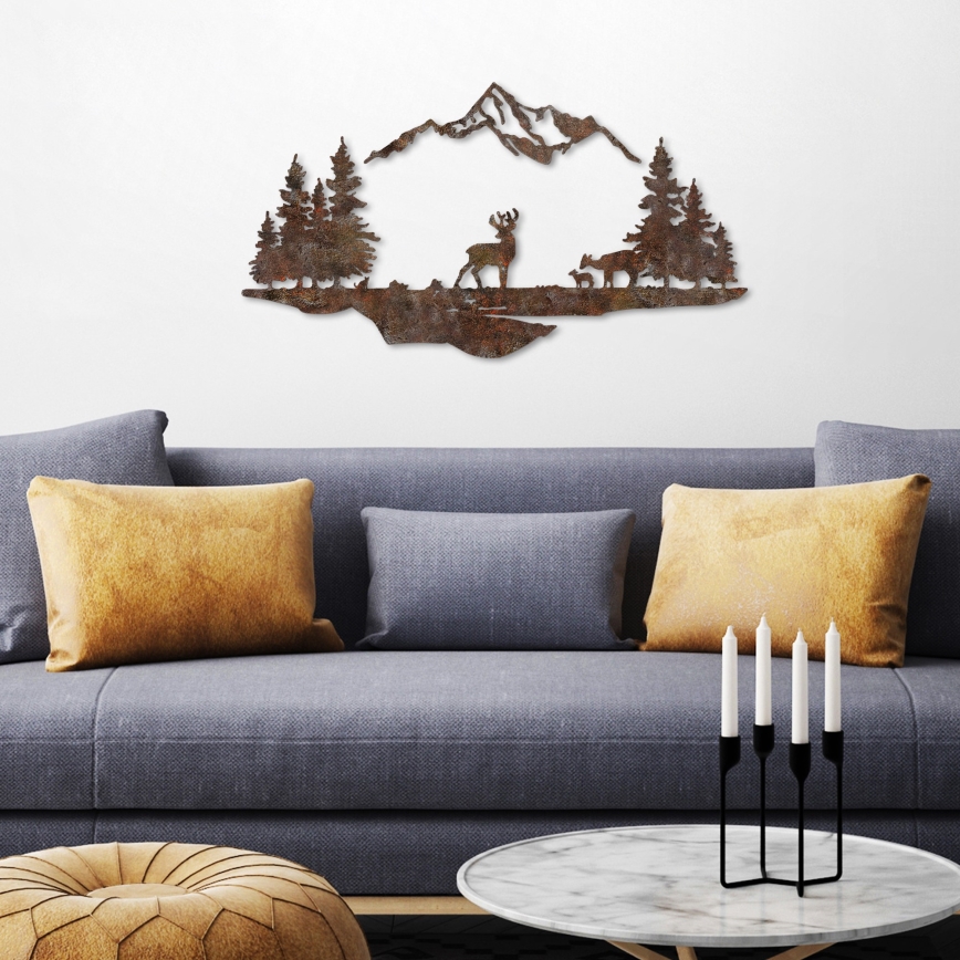 Decoração de parede 2 pçs 70x38 cm veado metal/castanho