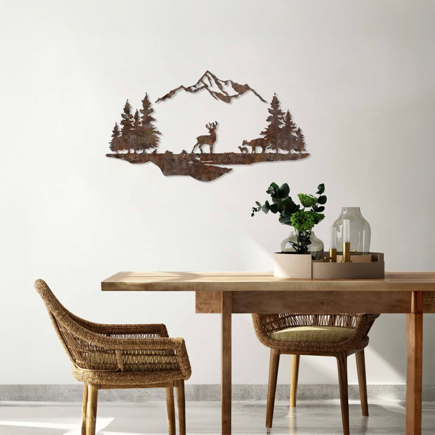 Decoração de parede 2 pçs 70x38 cm veado metal/castanho