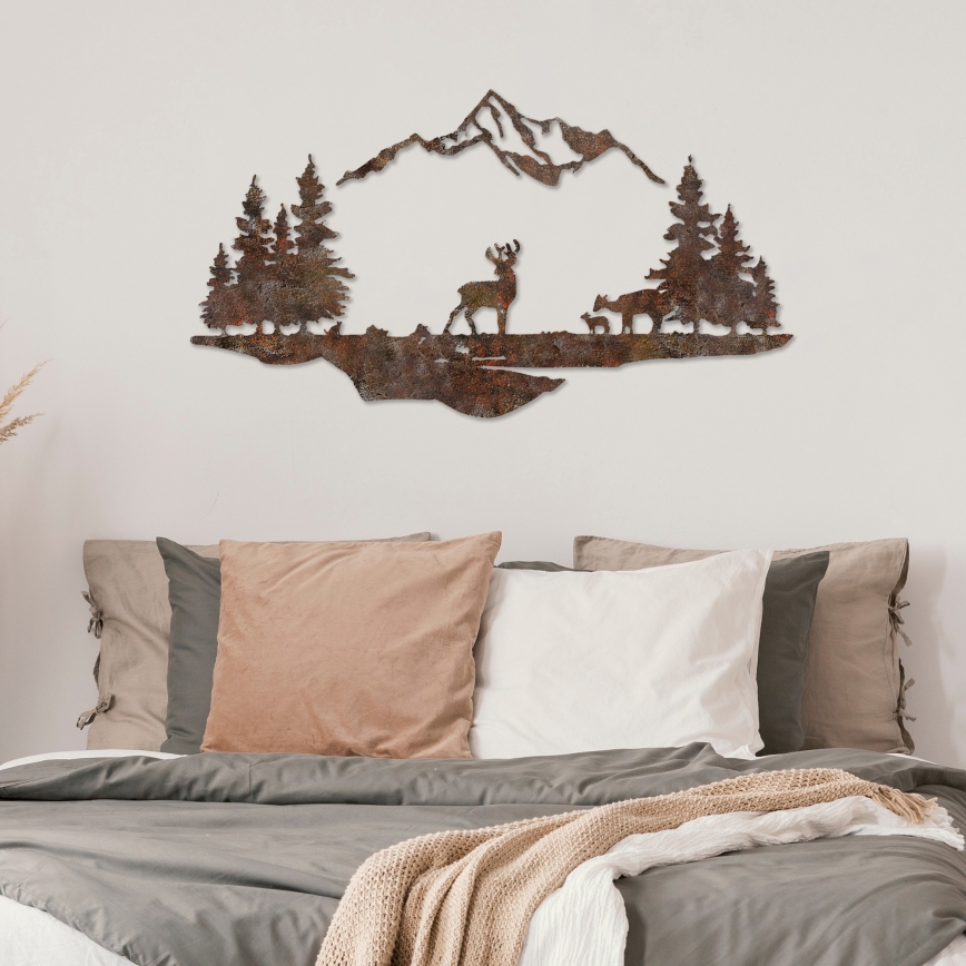 Decoração de parede 2 pçs 70x38 cm veado metal/castanho