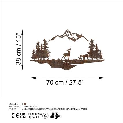 Decoração de parede 2 pçs 70x38 cm veado metal/castanho