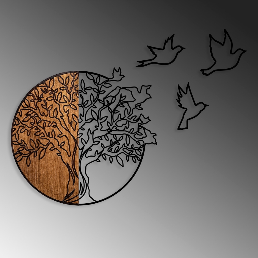 Decoração de parede 60x56 cm árvore e pássaros