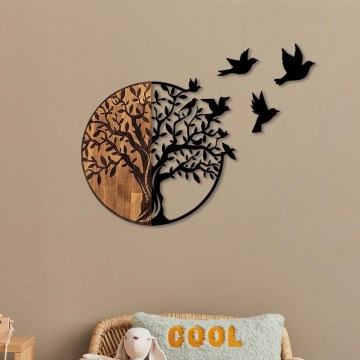 Decoração de parede 71x92 cm árvore madeira/metal