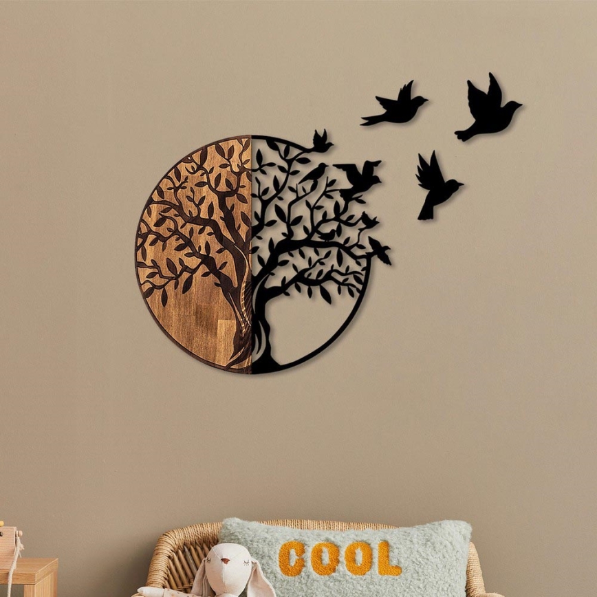 Decoração de parede 71x92 cm árvore madeira/metal