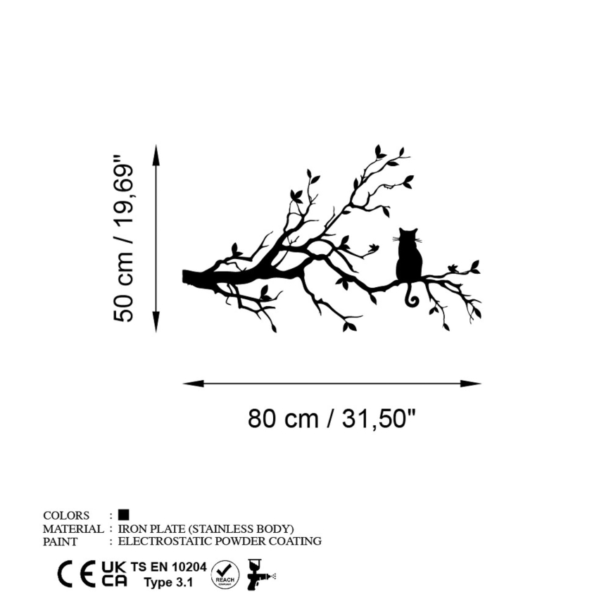 Decoração de parede 80x50 cm ramo metal