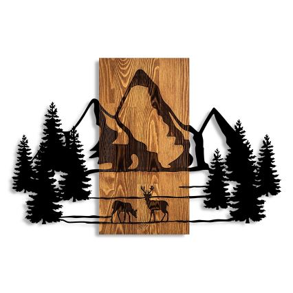 Decoração de parede 88x57 cm montanhas madeira/metal