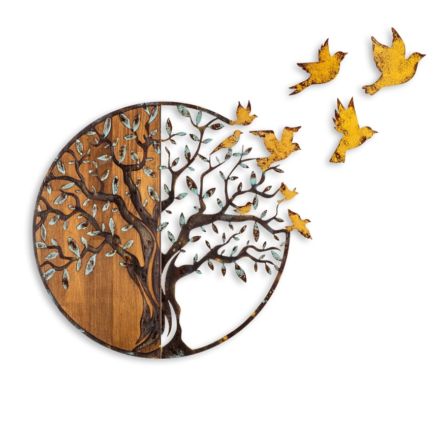 Decoração de parede 92x71 cm árvore e pássaros