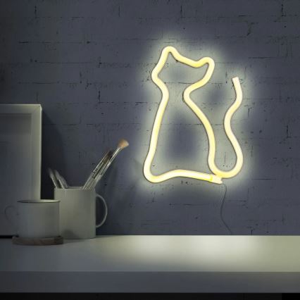 Decoração de parede LED com néons CAT LED/3W/3xAA USB amarelo