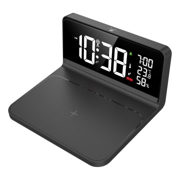 Despertador LED com ecrã LCD e carregamento sem fios Qi LED/10W/230V