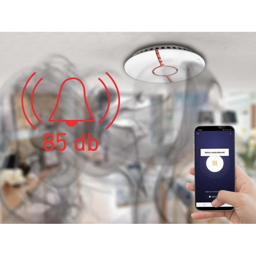 Detetor de fumo inteligente 2xAAA Wi-Fi Tuya