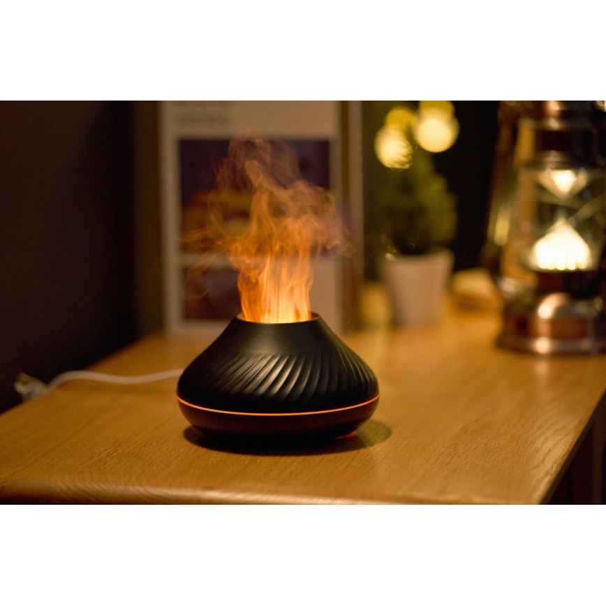 Difusor de aromas LED RGB com imitação de chamas LED/6,5W/5V 130ml preto