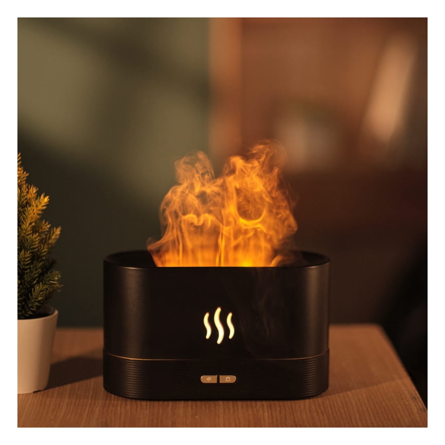 Difusor de aroma ultrassônico LED RGB e humidificador de ar com iluminação ambiente 180ml preto