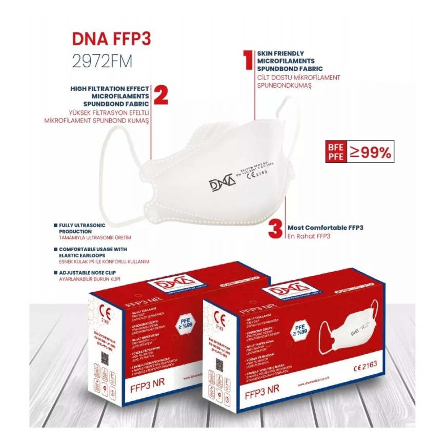 DNA máscara FFP3 NR CE 2163 Medical 1pc