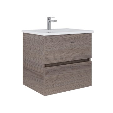 Dřevojas - Armário de casa de banho com lavatório BANO 60x47 cm carvalho escuro/branco
