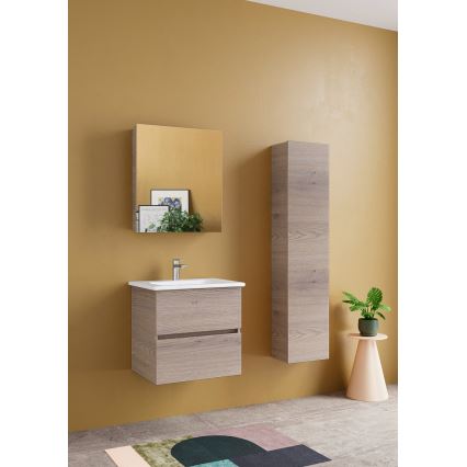 Dřevojas - Armário suspenso para casa de banho ZYLO 35x155 cm carvalho escuro