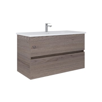 Dřevojas - Móvel de casa de banho com lavatório BANO 100x47 cm carvalho escuro/branco