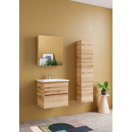 Dřevojas - Móvel de casa de banho com lavatório BANO 60x47 cm carvalho/branco