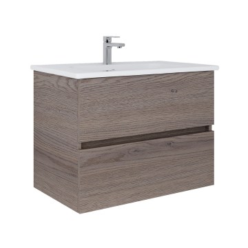 Dřevojas - Móvel de casa de banho com lavatório BANO 78x47 cm carvalho escuro/branco