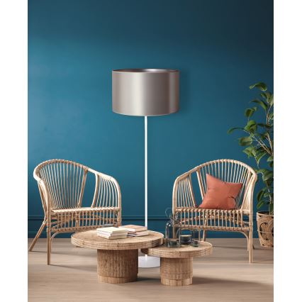 Duolla - Candeeiro de chão CANNES 1xE27/15W/230V diâmetro 45 cm prateado/branco