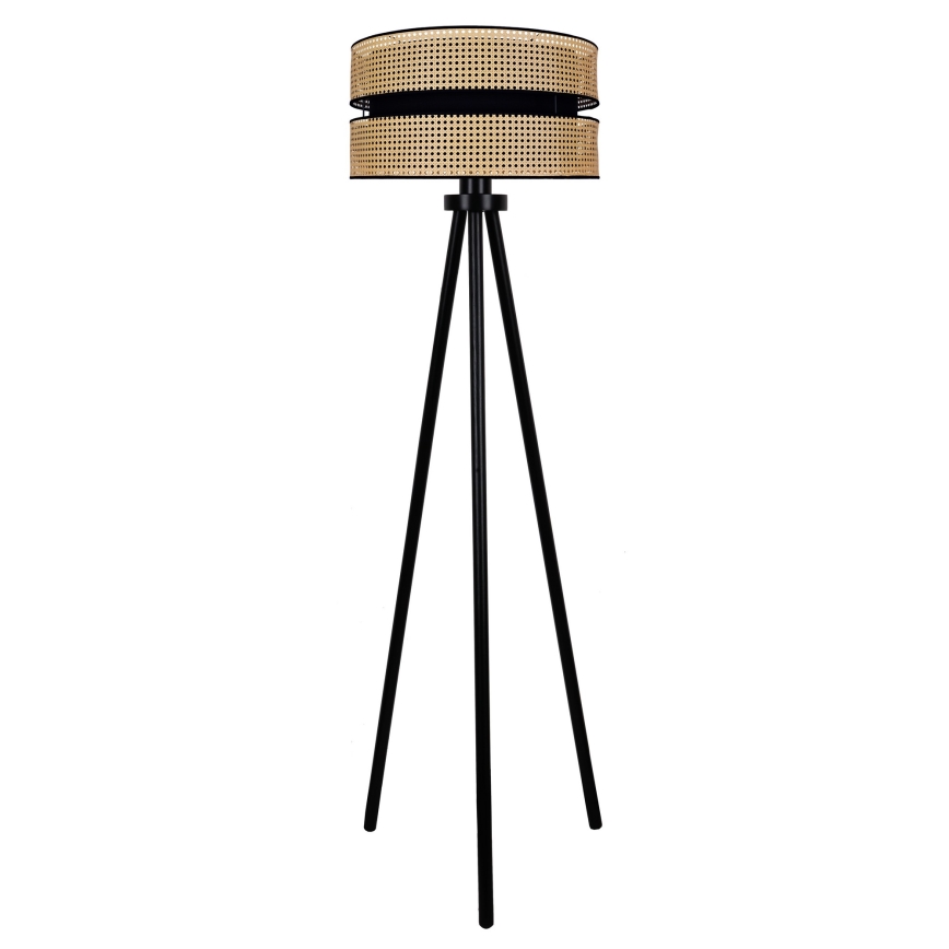 Duolla - Candeeiro de chão DUO 1xE27/15W/230V diâmetro 40 cm vime/preto