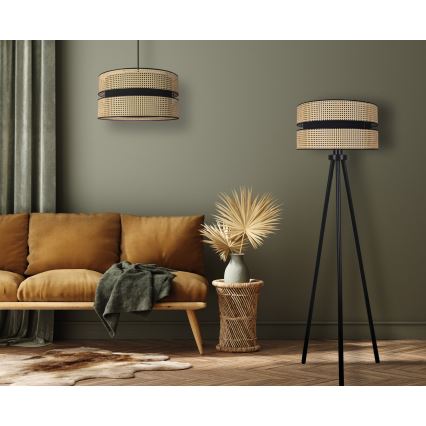 Duolla - Candeeiro de chão DUO 1xE27/15W/230V diâmetro 40 cm vime/preto