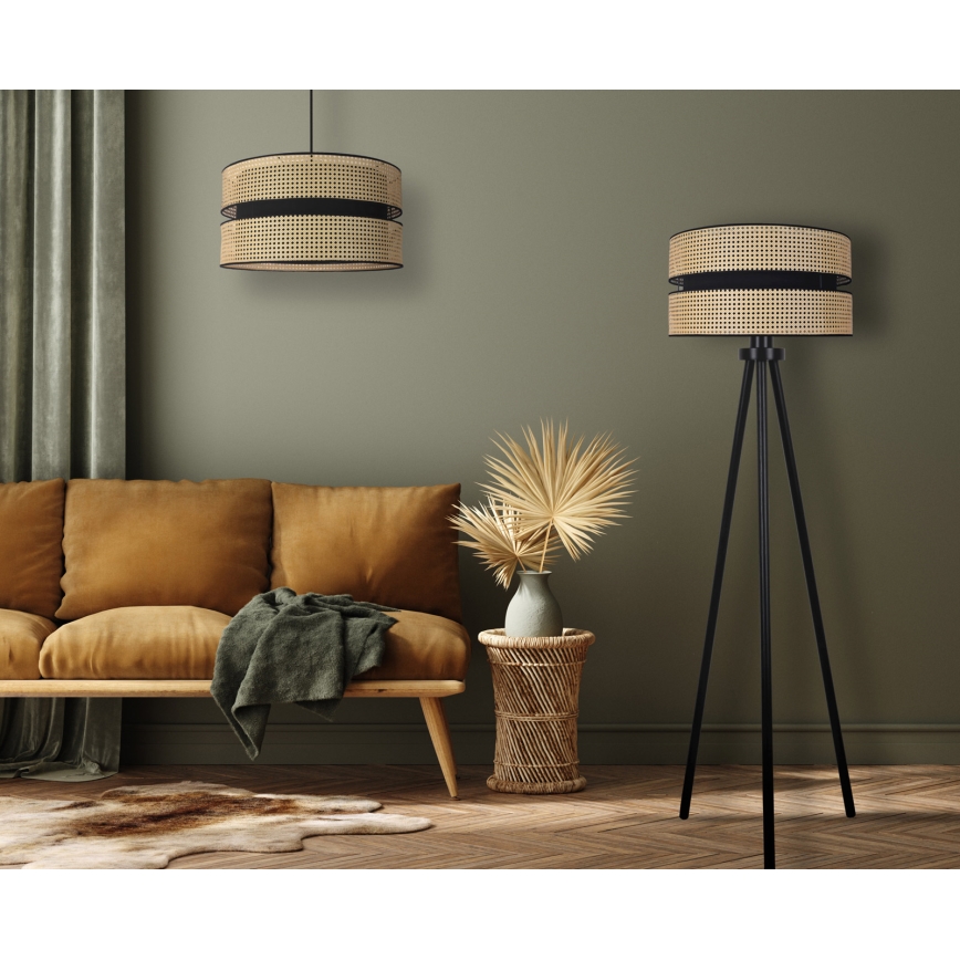 Duolla - Candeeiro de chão DUO 1xE27/15W/230V diâmetro 40 cm vime/preto