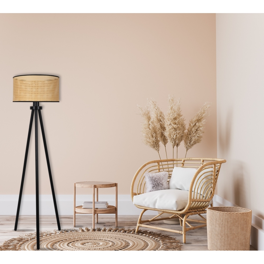 Duolla - Candeeiro de chão ROLLER 1xE27/15W/230V diâmetro 45 cm vime/preto