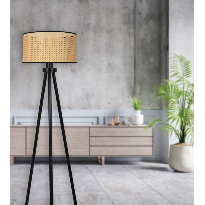 Duolla - Candeeiro de chão ROLLER 1xE27/15W/230V diâmetro 45 cm vime/preto