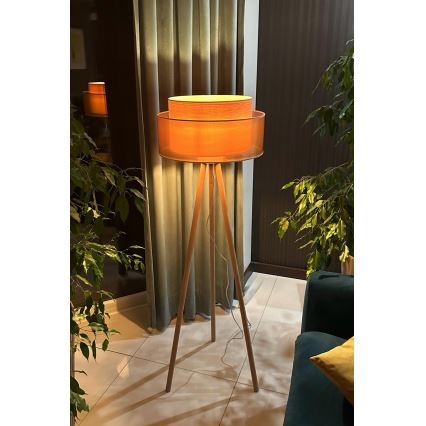 Duolla - Candeeiro de chão WOOD BOHO 1xE27/15W/230V diâmetro 45 cm cobre/castanho/bege