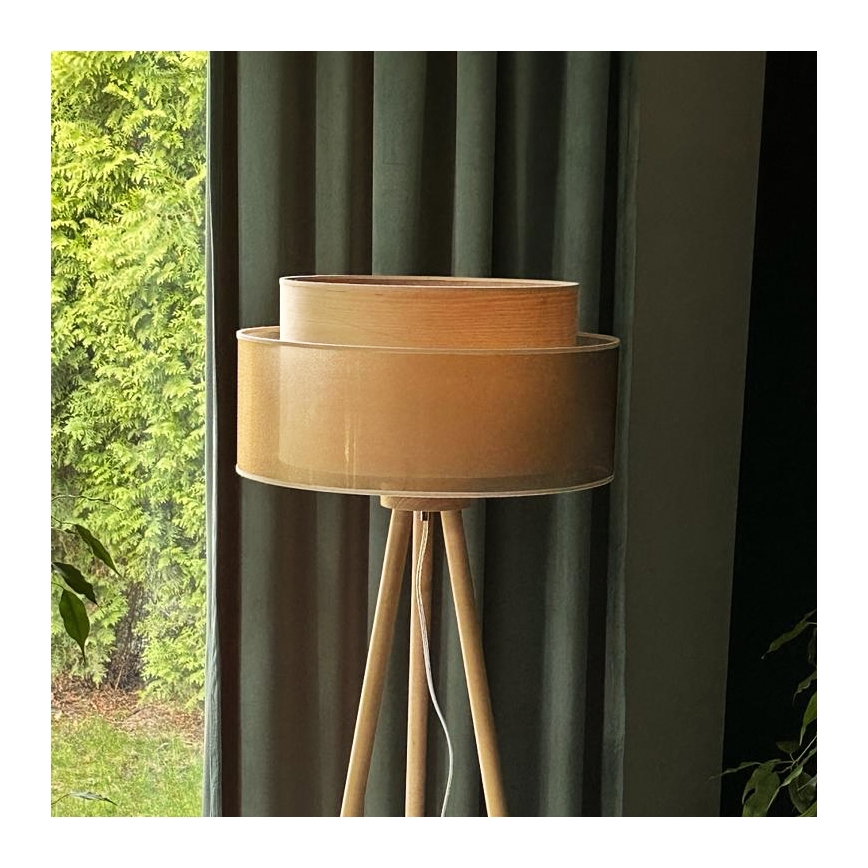 Duolla - Candeeiro de chão WOOD BOHO 1xE27/15W/230V diâmetro 45 cm cobre/castanho/bege
