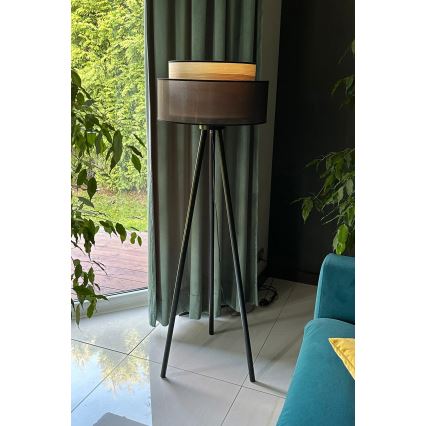 Duolla - Candeeiro de chão WOOD BOHO 1xE27/15W/230V diâmetro 45 cm preto/bege