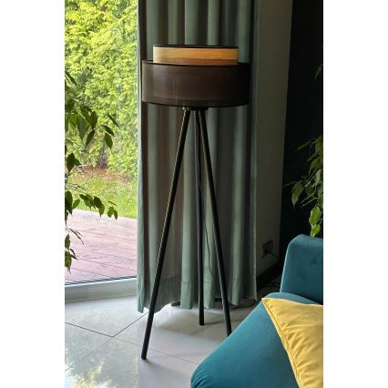 Duolla - Candeeiro de chão WOOD BOHO 1xE27/15W/230V diâmetro 45 cm preto/bege