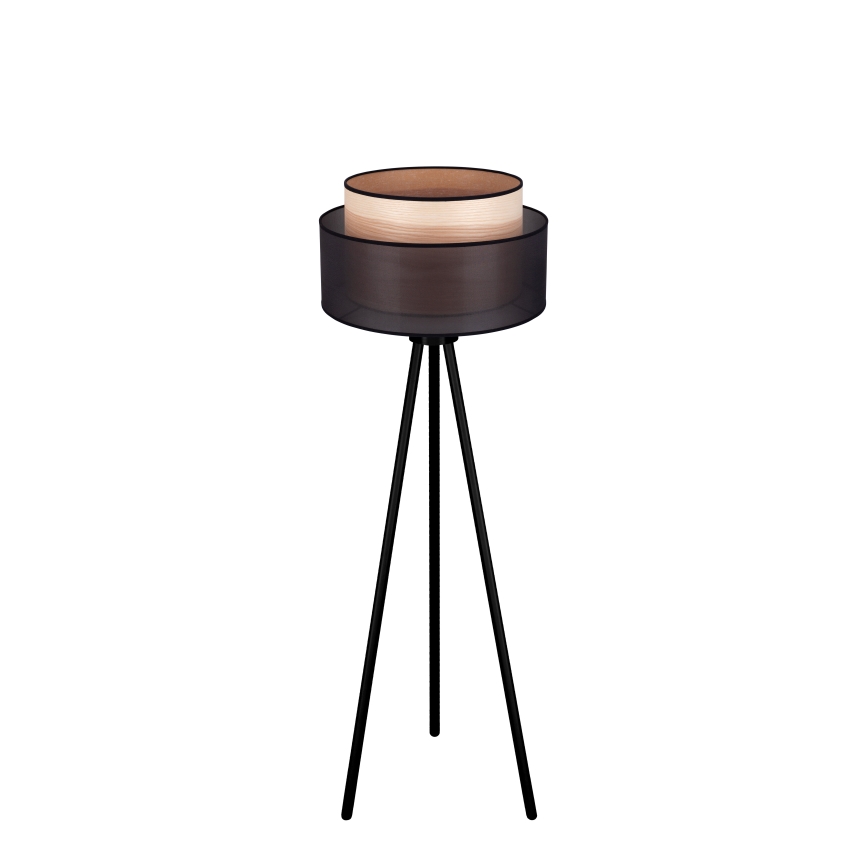 Duolla - Candeeiro de chão WOOD BOHO 1xE27/15W/230V diâmetro 45 cm preto/bege