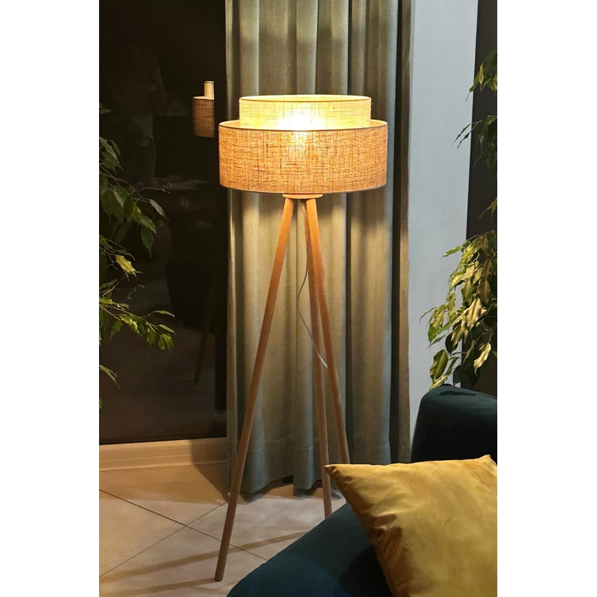 Duolla - Candeeiro de chão YUTE BOHO 1xE27/15W/230V diâmetro 45 cm castanho/creme