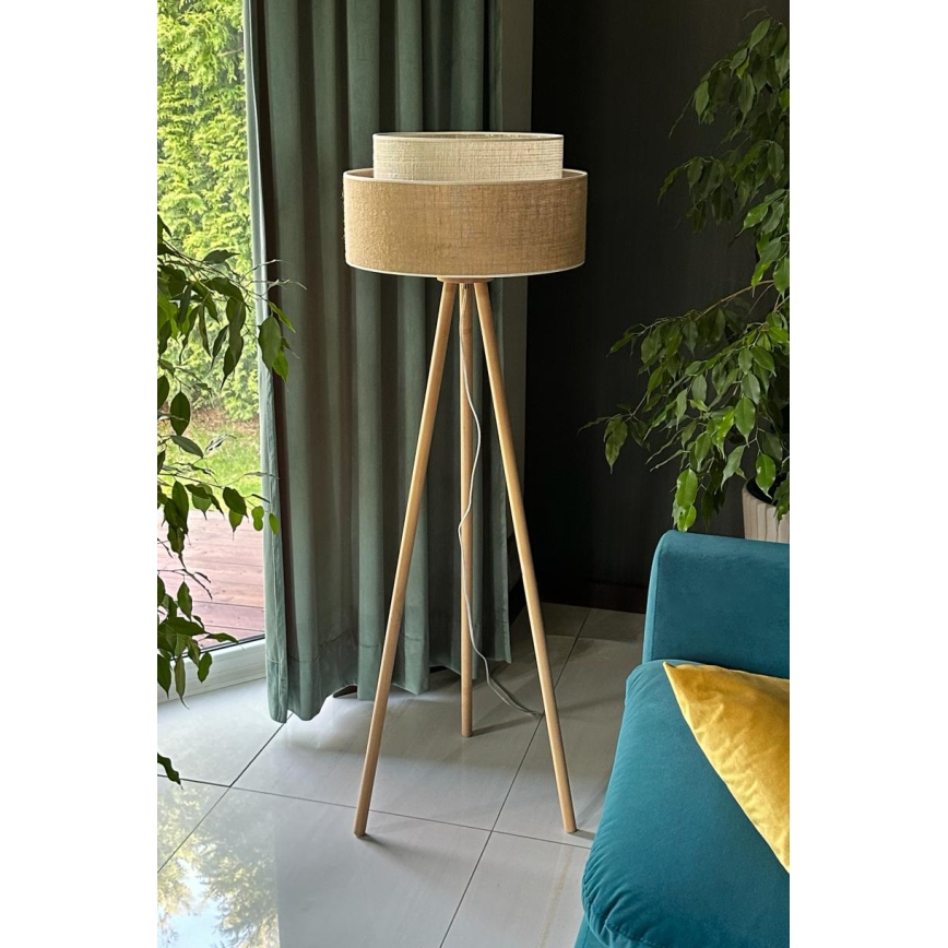 Duolla - Candeeiro de chão YUTE BOHO 1xE27/15W/230V diâmetro 45 cm castanho/creme